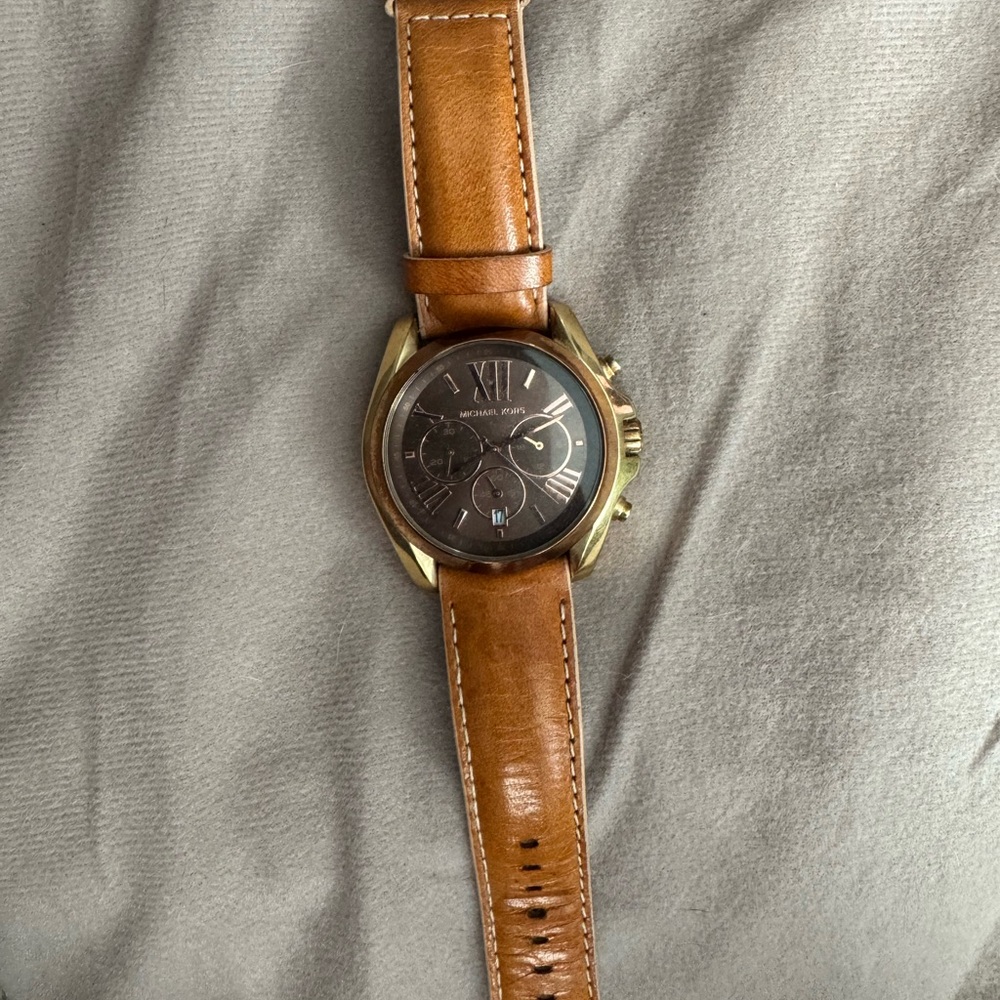 Michael Kors Tan Leather Watch with Gold Accents